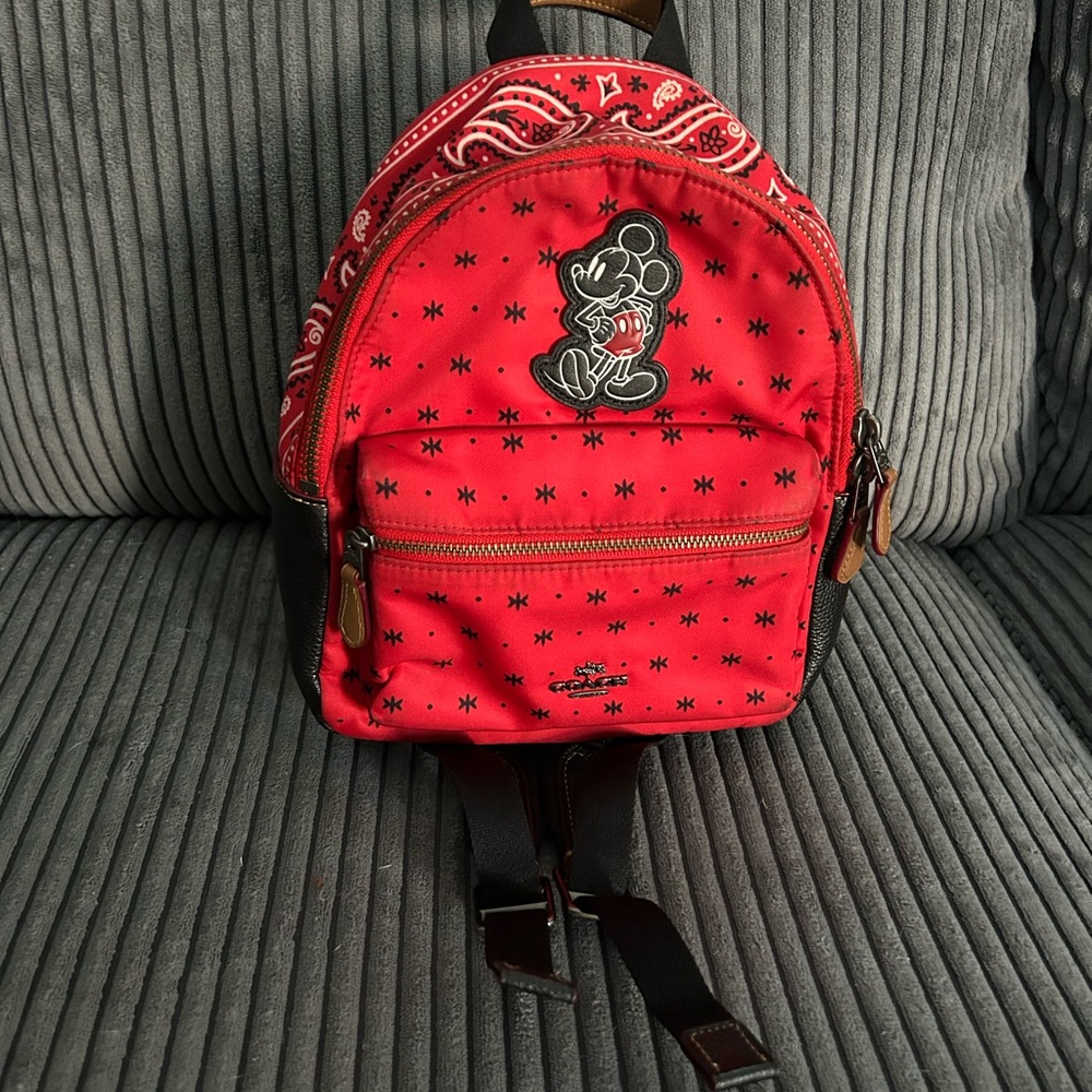 Coach Red Mickey Patch Bandana Trim Mini Backpack